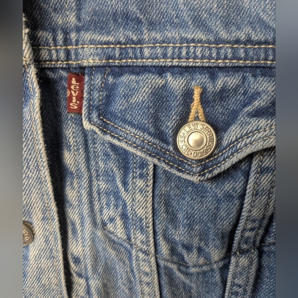 LEVI'S Women Jeans Jacket 100% Cotton Washed Blue Color With Pockets Crop XS - Picture 9 of 15